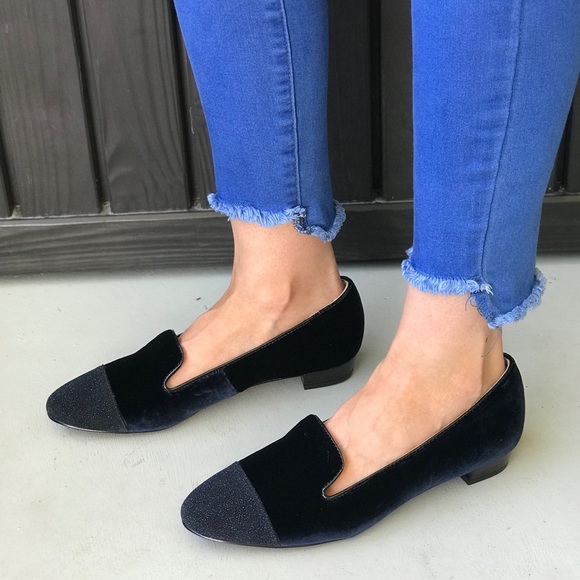 Navy Glimmer CapToe Plush Velvet Espadrille Loafer - Picture 6 of 7